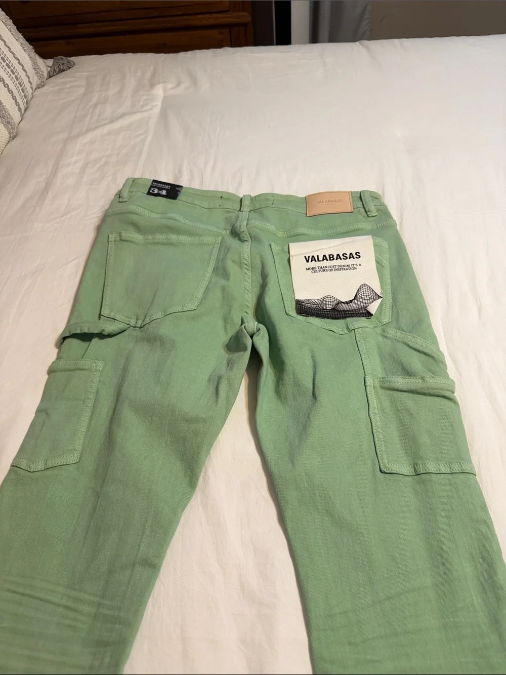 Men’s NWT Valabasas Green Super Stacked Mr Extendo Jeans size 35